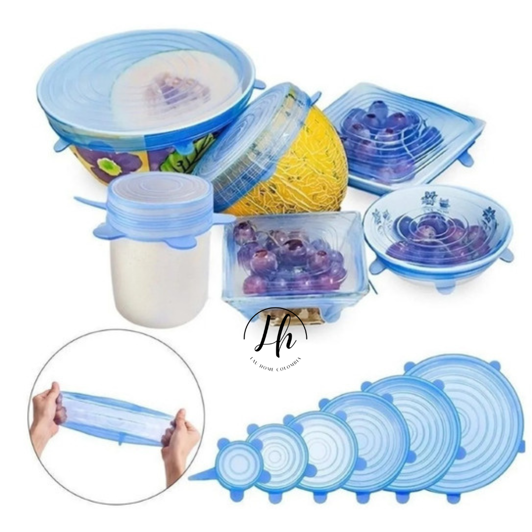 Combo machacador de ajo y tapas de silicona x 6 unidades